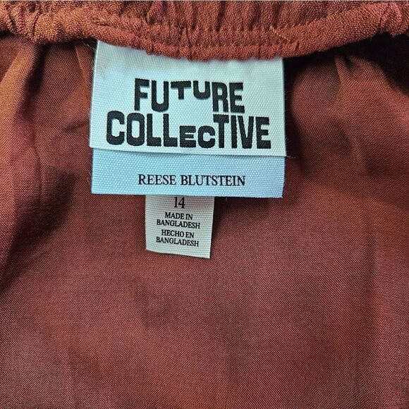 Future Collective Reese Blutstein Off Shoulder Long Sleeve Midi Dress in Rust 14 - Picture 7 of 11